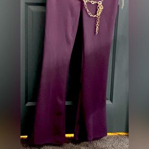 New back less jumpsuit with gold chain belt elastic purple color L size